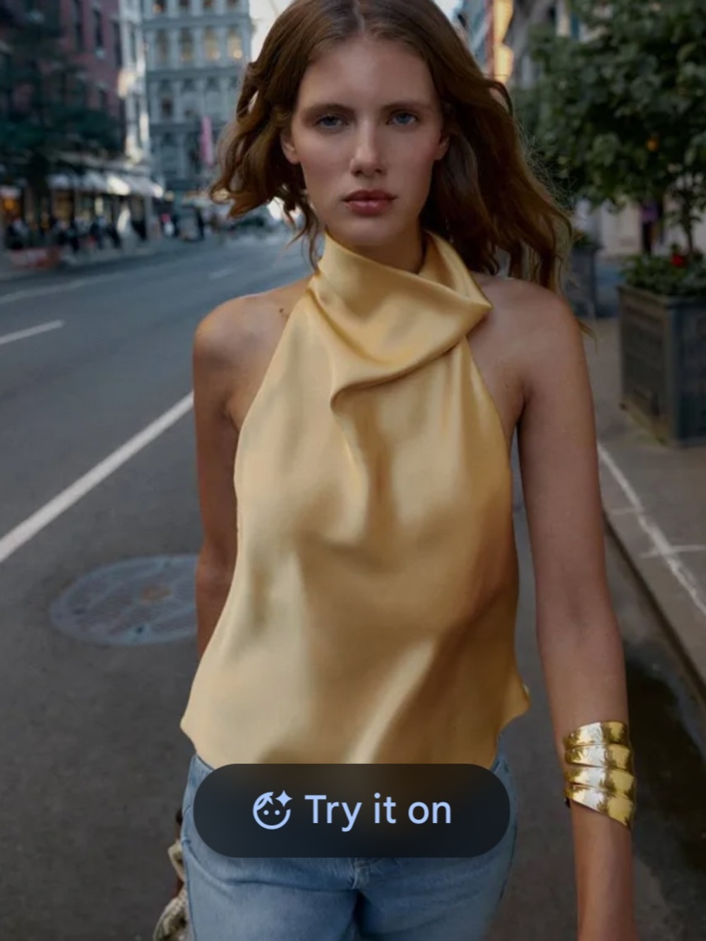 Zara Satin Halter Camisole in Soft Gold